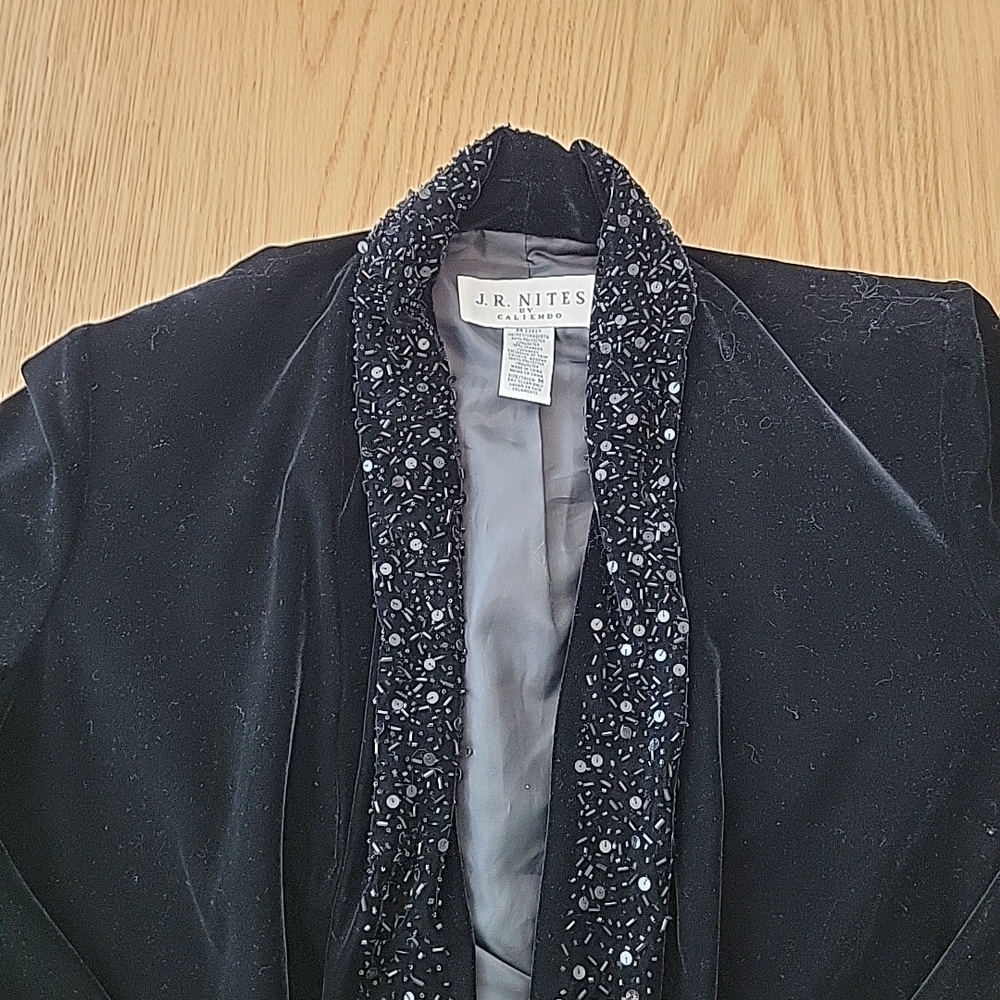 J.R. Nites by Caliendo Black Jacket Blazer Women's Medium Beaded Sequin Lapel